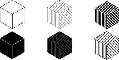 black white cube stripe icon set vector