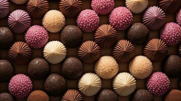 Generative AI, Chocolate candy balls, close up traditional Brazilian brigadeiro photo