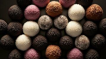 Generative AI, Chocolate candy balls, close up traditional Brazilian brigadeiro photo