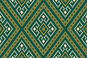 Green Cross stitch colorful geometric traditional ethnic pattern Ikat seamless pattern border abstract design for fabric print cloth dress carpet curtains and sarong Aztec African Indian Indonesian vector