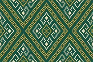 Green Cross stitch colorful geometric traditional ethnic pattern Ikat seamless pattern border abstract design for fabric print cloth dress carpet curtains and sarong Aztec African Indian Indonesian vector