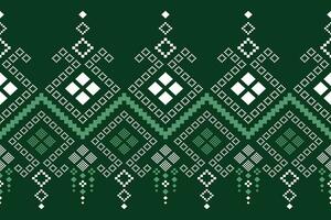 Green Cross stitch colorful geometric traditional ethnic pattern Ikat seamless pattern border abstract design for fabric print cloth dress carpet curtains and sarong Aztec African Indian Indonesian vector