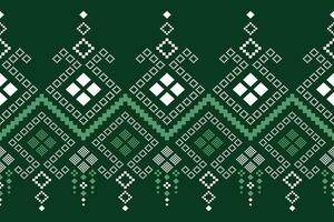 Green Cross stitch colorful geometric traditional ethnic pattern Ikat seamless pattern border abstract design for fabric print cloth dress carpet curtains and sarong Aztec African Indian Indonesian vector