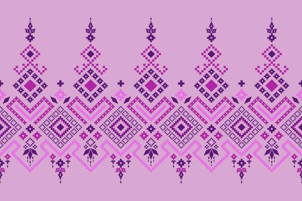 Purple cross stitch traditional ethnic pattern paisley flower Ikat background abstract Aztec African Indonesian Indian seamless pattern for fabric print cloth dress carpet curtains and sarong