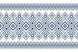 Indigo navy blue geometric traditional ethnic pattern Ikat seamless pattern border abstract design for fabric print cloth dress carpet curtains and sarong Aztec African Indian Indonesian vector