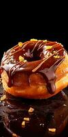 Chocolate dripping donut appetizing mouth watering delicious, AI Generated photo