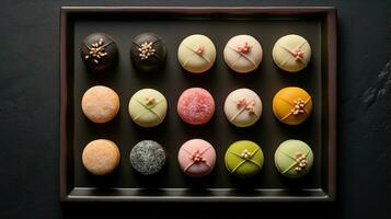 Generative AI, Japanese traditional confectionery cake wagashi, various types of sweets photo