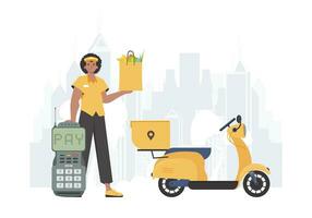 Delivery concept. A man is holding a grocery bag. trendy style. Vector. vector