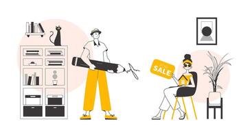 The concept of searching, buying and selling real estate. Minimalistic linear style. Vector illustration.