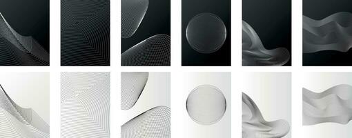 Set of abstract black and white backgrounds with various geometric linear shapes for your banner, cover, print designs vector