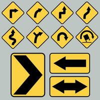 Set of road signs W1 isolated on gray background vector