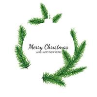 Merry Christmas and New Year card with abstract spruce branches decoration on white hanging ball background vector