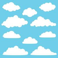 Set of white different simple clouds isolated on a blue background vector