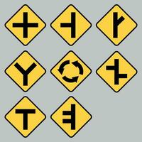 Set of road signs W2 isolated on gray background vector