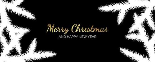 Merry Christmas and Happy New Year black and white background with golden letters for card or banner vector