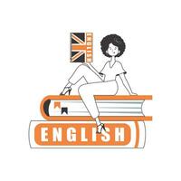 Inglés maestro. el concepto de aprendizaje un exterior idioma. lineal de moda estilo. aislado, vector ilustración.
