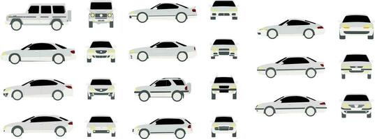 Set of different front and side cars in realistic design isolated on white background vector