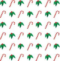 Merry Christmas pattern with mistletoe and lollipop isolated on white background vector