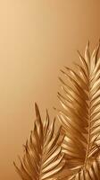Gold colored tropical palm leaves on beige background AI Generated photo