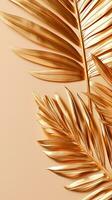 Gold colored tropical palm leaves on beige background AI Generated photo