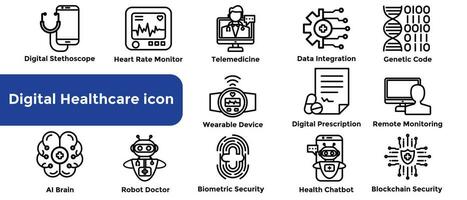 Digital Healthcare line icons set. vector infographic