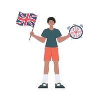 Male teacher shows that it's time to learn English. The concept of learning English. Isolated. Flat modern style. . vector