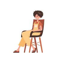 The woman is sitting in a chair. Character in modern trendy style. vector