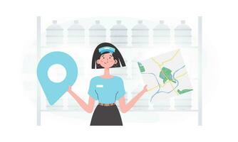 The girl is holding a map. The trendy character is shown to the waist. Vector illustration.