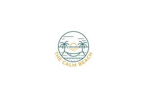 View Beach Evening Sunset with Abstract Palm Tree and Hammock Logo Holiday Travel and Vacation Business vector