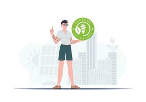 The concept of green energy and ecology. A man holds the ECO logo in his hands. trendy style. illustration. vector