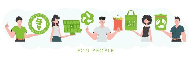 Ecology friendly concept with people. Flat trendy style. Vector illustration.
