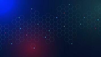 Abstract hexagons pattern with glowing particles. Network connection, digital communication, science and technology background design concept. Vector illustration.