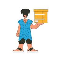 Delightful man holding a box. Parcel and cargo transportation. vector