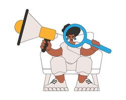 Attractive girl sits in a chair and holds a megaphone. Suitable for use in communications or protest thematic projects. vector