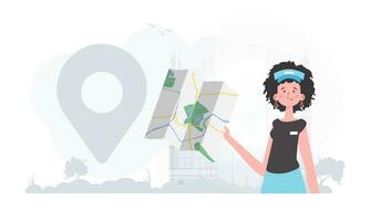 Delivery concept. The girl is holding a map. The character is depicted to the waist. Vector. vector