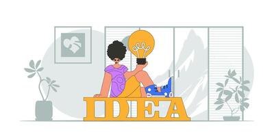 Presentable guy holds a light bulb in his hands. Illustration on the theme of the appearance of an idea. vector