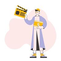 Blogger guy. The concept of social networking. Line art style. Vector illustration.