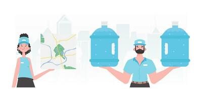 Water Delivery Team. Modern style. Vector. vector