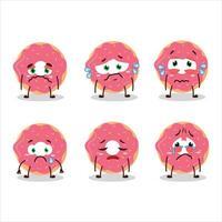 Strawberry donut cartoon character with sad expression vector