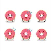 Cartoon character of strawberry donut with sleepy expression vector