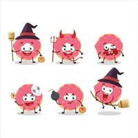Halloween expression emoticons with cartoon character of strawberry donut vector