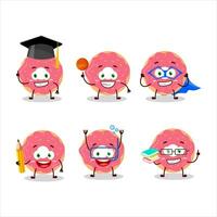 School student of strawberry donut cartoon character with various expressions vector