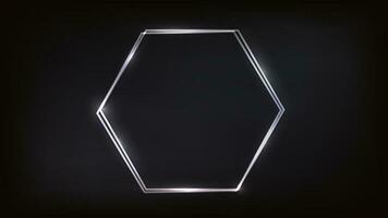 Neon double hexagon frame with shining effects vector