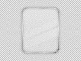 Glass plate in rounded vertical frame isolated on background. Vector illustration.