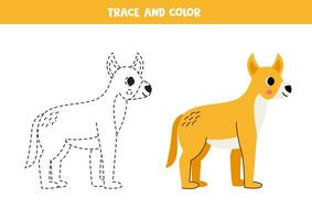 Trace and color cute cartoon dingo dog. Worksheet for kids. vector