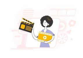 Trendy style line art. Girl blogger. The concept of social networking. . vector