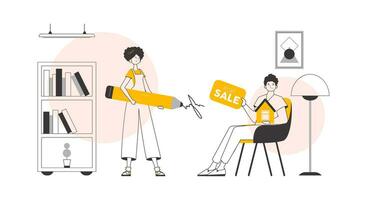 The concept of searching, buying and selling real estate. Linear trendy style. Vector illustration.