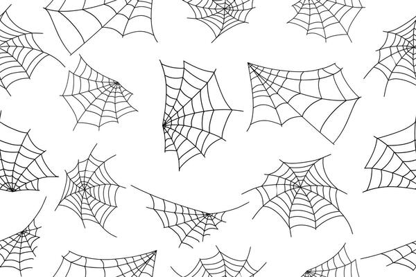 Halloween spider web seamless pattern. white background and black cobweb. Seamless vector background. . Vector