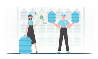 A group of people delivering water. trendy style. Vector illustration.