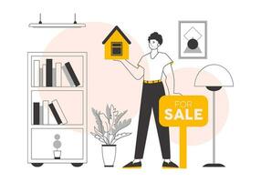 Realtor guy. Minimalistic linear style. Vector illustration.